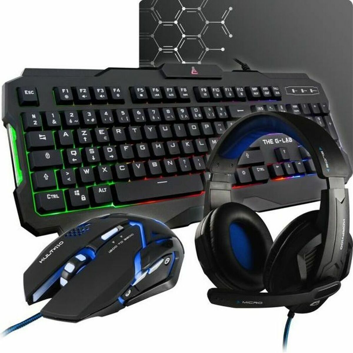 Tastiera e Mouse The G-Lab Combo Argon AZERTY Nero Francese AZERTY