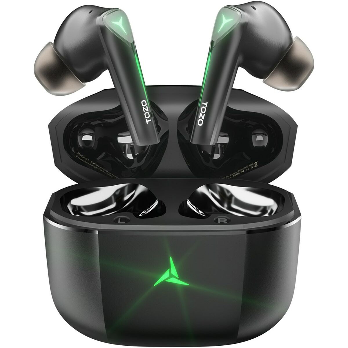 Auricolari Wireless con Custodia di Ricarica TOZO Gaming Pods Nero