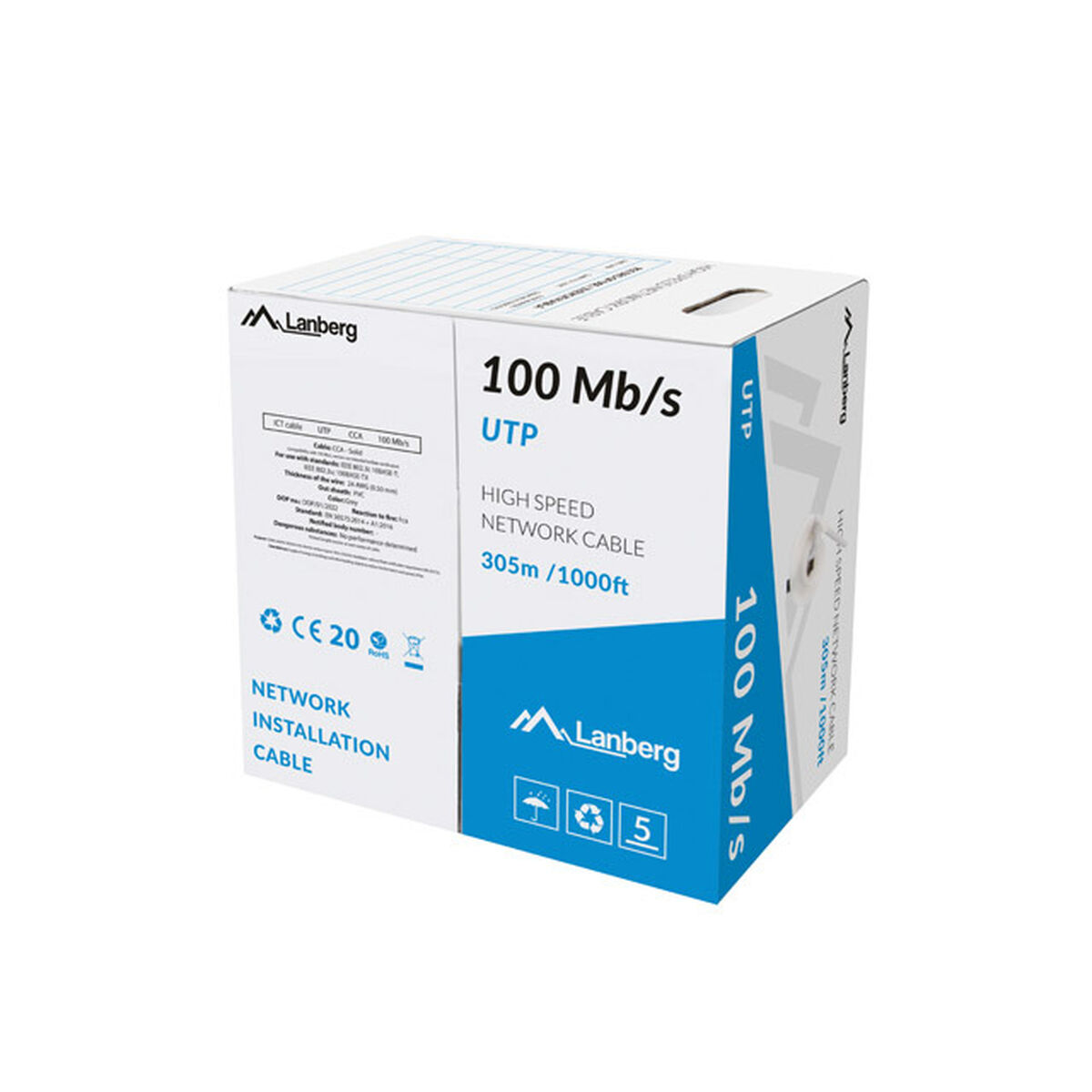 Cavo di Rete Rigido UTP Categoria 5e Lanberg LCU5-10CC-0305-S Grigio 305 m Bobina 100 Mb/s 10/100/1000 Mbps