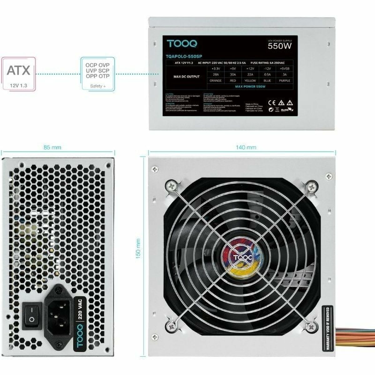Fonte di Alimentazione TooQ TQAPOLO-550SP ATX 550 W