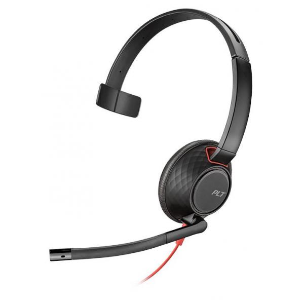 POLY Blackwire 5210 Auricolare Cablato A Padiglione Musica e Chiamate USB tipo A Nero, Rosso (BLACKWIRE 5210 - USB-A, Mono - C5210, USB-A, WW - Warranty: 24M)