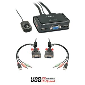 Lindy 42342 switch per keyboard-video-mouse [kvm] Nero (2 Port VGA, USB 2.0 & Audio - Cable KVM Switch - Warranty: 24M)
