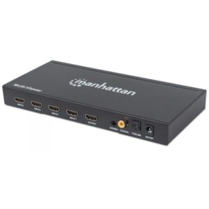 Manhattan 207881 conmutador de vídeo HDMI (1080P 4-Port Hdmi Multiviewer - Switch, Switch With Four - Inputs On One Display, Video Bandwidth Amplifier, Remote Control, Black, Three - Warranty: 12M)