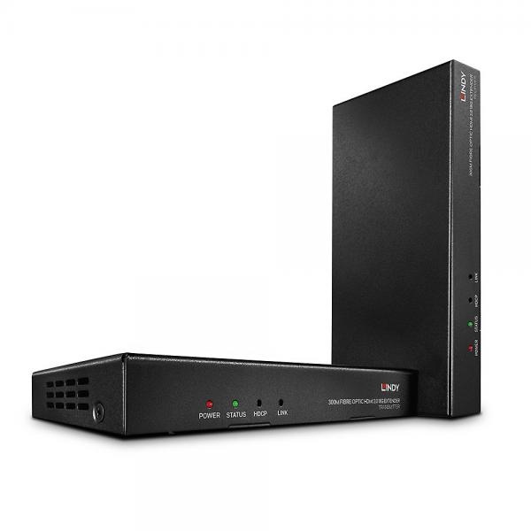 Lindy 38174 moltiplicatore AV Trasmettitore e ricevitore AV Nero (300m/1000m Fibre Optic HDMI - 4K60, IR, RS232 & Audio - Extender - Warranty: 24M)
