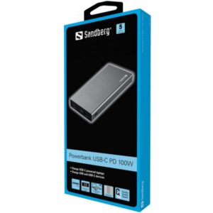 Sandberg Powerbank USB-C PD 100W 20000 (Powerbank USB-C PD 100W 20000 - Powerbank USB-C PD 100W - 20000, Grey, Mobile phone/Smartphone,Notebook/Netbook,Tablet, Aluminium, - Warranty: 60M)