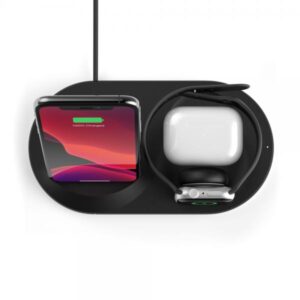 Belkin WIZ001MYBK Caricabatterie per dispositivi mobili Smartphone, Orologio intelligente Nero AC Carica wireless Interno (^3IN1 WIRELES PAD/STAND/APLWATCH BLK)