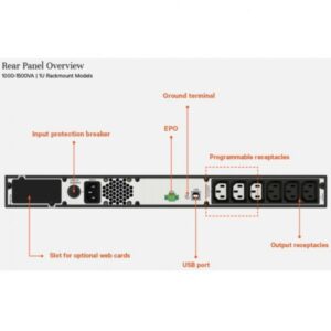 Vertiv Liebert UPS Edge – 1000VA 900W 230V, 1U, Line Interactive, AVR, montaggio a rack, Fattore di potenza 0.9 (Vertiv EDGE 1ph UPS 1.0 kVA input IEC60320 C14 inlet 1U output - 230V output socket groups - [6]C13)