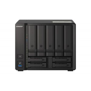 QNAP TS-H973AX NAS Tower Ryzen Embedded V1500B 32 GB DDR4 0 TB QuTS hero Nero (QNAP TS-H973AX-32G - Server NAS - 9 alloggiamenti - SATA 6Gb/s - RAID 0, 1, 5, 6, 10, 50, JBOD, 60, RAID TP - RAM 32 GB - 2.5 Gigabit Ethernet / 10 Gigabit Ethernet - iSCSI supporto)