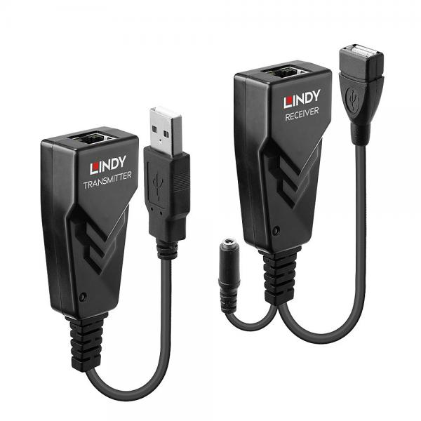 Lindy 42674 moltiplicatore di rete Ricevitore e trasmettitore di rete Nero (100M Usb 2.0 Cat.5 Extender - Warranty: 24M)