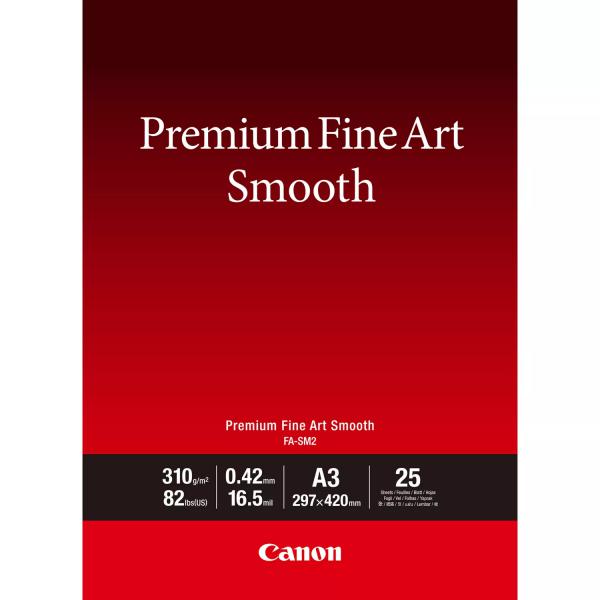 Canon FA-SM2 A3 Bianco Liscio (Canon Premium Fine Art FA-SM2 - Smooth - 16.5 mil - A3 [297 x 420 mm] - 310 g/m? - 82 lbs - 25 sheet[s] photo paper - for imagePROGRAF PRO-1000, PRO-300, PIXMA PRO-10S)