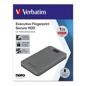 Verbatim 53652 disco rigido esterno 1 TB 5400 Giri/min 2.5 USB tipo-C 3.2 Gen 1 [3.1 Gen 1] Grigio (Verbatim Executive Fingerprint Secure HDD USB 3.2 Gen - GREY)