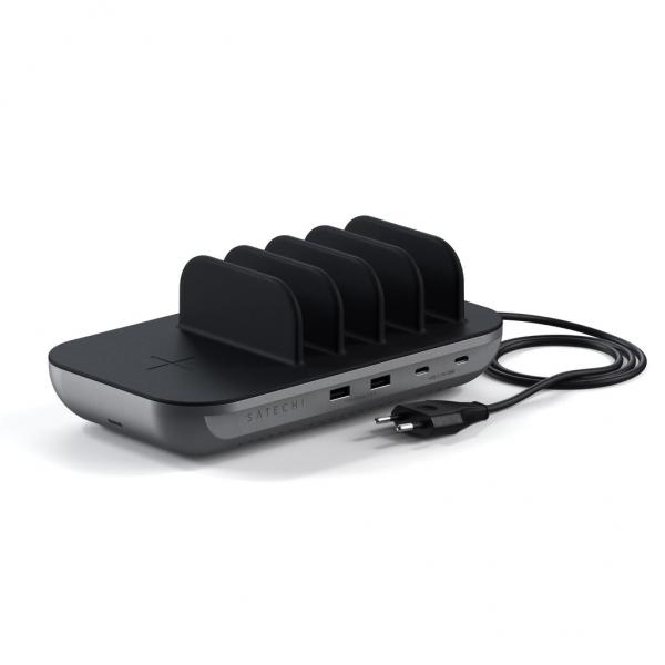 Satechi ST-WCS5PM-EU Caricabatterie per dispositivi mobili Cuffie, Smartphone, Tablet Nero, Grigio AC Carica wireless Ricarica rapida Interno (Satechi Dock5 Multi-Device Charging St)