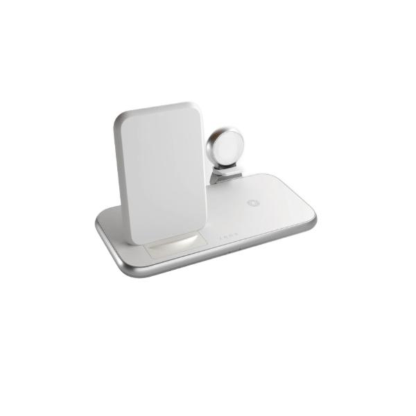 ZENS ZEDC15W/00 Caricabatterie per dispositivi mobili Cuffie, Telefono cellulare, Orologio Bianco AC, USB Carica wireless Ricarica rapida Interno (Zens Aluminium Series 4 in 1 tr?dl?s o)