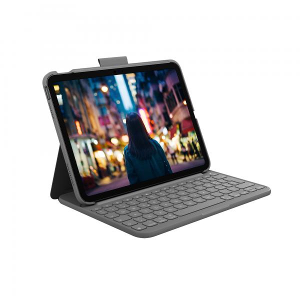 Logitech Slim Folio (Logitech Slim Folio - Custodia tastiera e carta - senza fili - Bluetooth LE - QWERTY - italiana - grigio oxford - per Apple 10.9-inch iPad [10^ generazione])