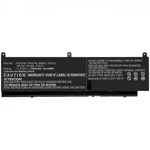 CoreParts MBXDE-BA0218 ricambio per laptop Batteria (Laptop Battery for Dell - 89.49Wh Li-ion 11.4V 7850mAh - Black 89.49Wh Li-ion 11.4V 7850mAh Black for DELL Notebook, Laptop Precision - Warranty: 12M)