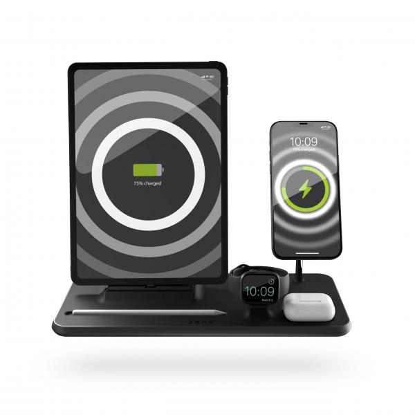 ZENS ZEDC21B/00 Caricabatterie per dispositivi mobili Cuffie, Computer portatile, Smartphone, Orologio intelligente, Tablet Nero AC Carica wireless Ricarica rapida Interno (Aluminium 4-in-1 iPad + MagSafe wirele)
