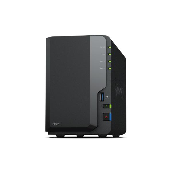 Synology DS223 NAS Desktop Realtek RTD1619B 2 GB DDR4 8 TB HDD DiskStation Manager Nero (Synology D223 8TB [Synology HAT5300] 2 bay desktop NAS; Realtek RTD1619B quad-core; 2GB non-ECC DDR4; 1 x 1GbE RJ-45 and 3 x USB 3.2 Gen 1 ports. [2years warranty])