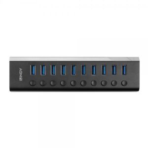 Lindy 43370 hub di interfaccia USB 3.2 Gen 1 [3.1 Gen 1] Type-B 5000 Mbit/s Nero (Lindy 10 Port USB 3.0 Hub mit Ein-/Aus)