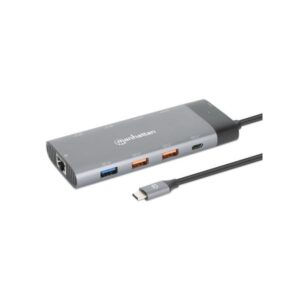 Manhattan 130714 replicatore di porte e docking station per laptop Cablato USB 3.2 Gen 2 [3.1 Gen 2] Type-C Grigio (Usb-C Dock/Hub, Ports [X10]: - Ethernet, Hdmi [X2 8K], Usb-A - [X5] And Usb-C [X2], With Power Delivery [100W] To Usb-C Port [Note Additional - Warranty: 12M)