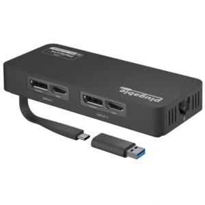 Plugable Technologies USBC-6950UE replicatore di porte e docking station per laptop Cablato USB 3.2 Gen 1 [3.1 Gen 1] Type-C Nero (Plugable 4K DP & HDMI Adapter Ethernet)
