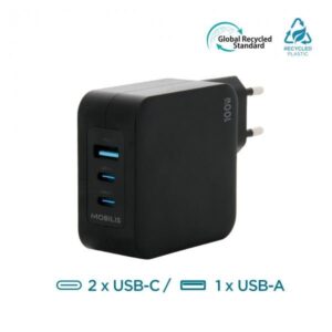 Mobilis Charger 100W 2USB C 1USBA GaN cable 100W Computer portatile, Smartphone, Tablet Nero AC Interno (WALL CHARGER - 100 W - 2 USB C - + 1 USB A GAN + CABLE - 2M - 100)