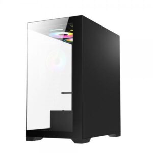VIDA VETRO-BLK computer case Tower Nero (Vida Vetro Black ARGB Gaming Case w/ Glass Front & Side, ATX, 3x ARGB PWM Fans, 6-Port ARGB Fan Hub & Remote Control)