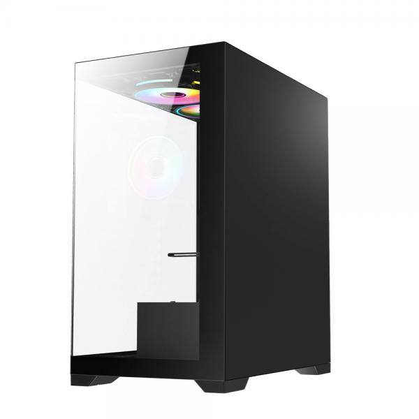 VIDA VETRO-BLK computer case Tower Nero (Vida Vetro Black ARGB Gaming Case w/ Glass Front & Side, ATX, 3x ARGB PWM Fans, 6-Port ARGB Fan Hub & Remote Control)