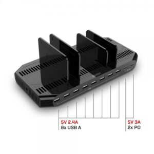 Lindy 73435 Caricabatterie per dispositivi mobili Smartphone, Tablet Nero AC Ricarica rapida Interno (Lindy 120W 10 Port USB Charging Station)