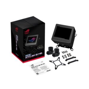 ASUS ROG RYUJIN III WB Blocco di acqua (Asus ROG Ryujin III WB CPU Water Block, Full-Colour 3.5 LCD Customisable Screen, Embedded VRM Fan, Black)