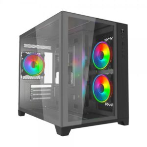 VIDA Akira V2 Nero (Vida Akira V2 Black ARGB Gaming Case w/ Glass Front & Side, Micro ATX, 3x ARGB PWM Fans, 6-Port ARGB Fan Hub & Remote Control)