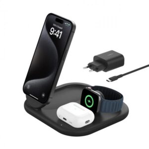 Belkin BoostCharge Cuffie, Smartphone, Orologio intelligente Nero USB Carica wireless Ricarica rapida Interno (WIRELESS BOOSTCHARGE QI2 - MAGNETIC 3-IN-1 CHARGING STATION)