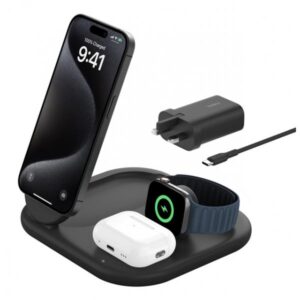Belkin WIZ029MYBK Caricabatterie per dispositivi mobili Nero (15W Qi2 3in1 WirelessfoldCharge Stnd Blk)