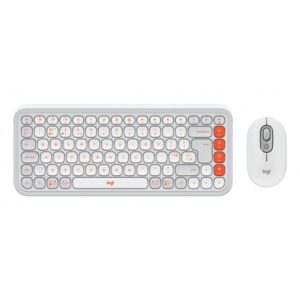 Logitech 920-013113 tastiera Mouse incluso Universale Bluetooth QWERTY Inglese UK Arancione, Bianco (POP ICON COMBO - OFF WHITE - UK) - Versione UK