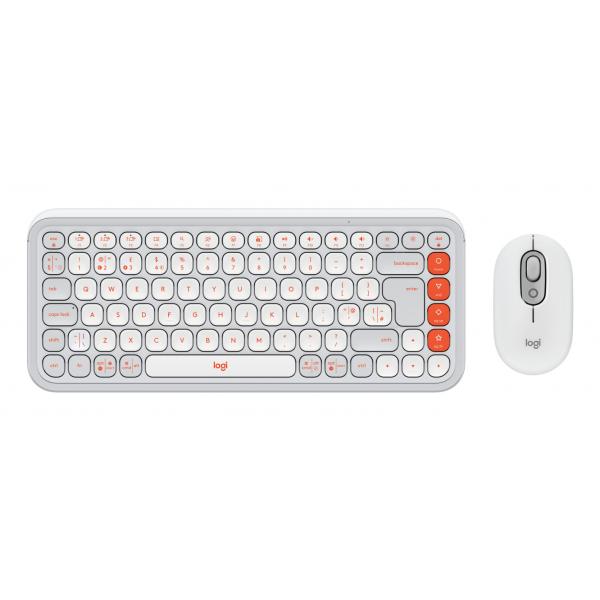 Logitech 920-013113 tastiera Mouse incluso Universale Bluetooth QWERTY Inglese UK Arancione, Bianco (POP ICON COMBO - OFF WHITE - UK) - Versione UK