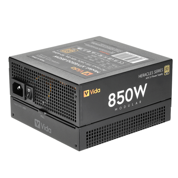 VIDA Heracles alimentatore per computer 850 W 20+4 pin ATX ATX Nero (Vida 850W Heracles Black ATX 3.1 Gaming PSU, 80+ Gold, Fully Modular, 14cm Ultra-Quiet FDM Fan, Flat Black Cables, PCIe 5.1, Power Lead Not Included)
