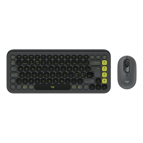 Logitech 920-013266 tastiera Mouse incluso Universale Bluetooth QZERTY Nordic Grafite, Verde (POP Icon Combo, Graphite [Nordic])