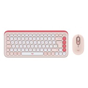 Logitech 920-013142 tastiera Mouse incluso Universale Bluetooth QWERTY US International Rosa, Bianco (POP ICON COMBO MOUSE AND KB)