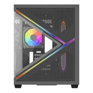 VIDA ARCADE Midi Tower Nero (Vida Arcade Black ARGB Gaming Case w/ Glass Side & Glass/Mesh Front, Micro ATX, ARGB Strips, 3x ARGB PWM Fans, 6-Port ARGB Fan Hub & Remote Control)