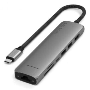 Satechi ST-P7SM hub di interfaccia USB tipo-C 10000 Mbit/s Grigio (Satechi 7-in-1 USB-C Slim Multiport Ad)