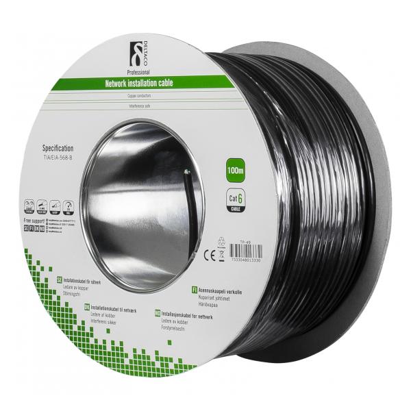 Deltaco TP-49 cavo di rete Nero 100 m Cat6 U/UTP [UTP] (DELTACO TP-49 - bulkkabel - 100 m - so)
