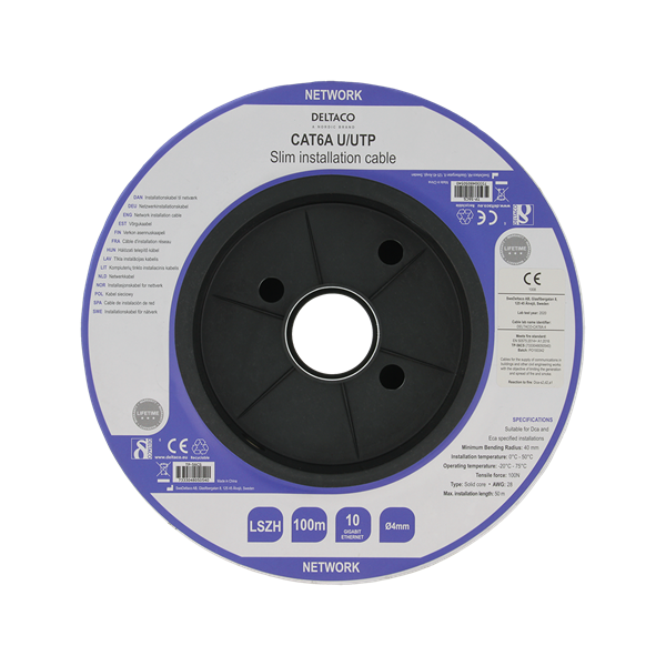 Deltaco TP-56CS cavo di rete Bianco 100 m Cat6a (DELTACO U/UTP Cat6a installationskabel)