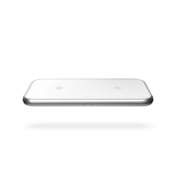 ZENS ZEDC10W/00 Caricabatterie per dispositivi mobili Auricolare, Smartphone Bianco AC Carica wireless Ricarica rapida Interno (Zens Aluminium Series Dual Ladeger?t W)