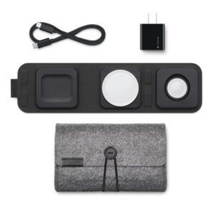 mophie 401311507 Caricabatterie per dispositivi mobili Cuffie, Auricolare, Smartphone, Orologio intelligente Nero USB Carica wireless Ricarica rapida Interno (MOPHIE 3IN1 TRAVEL CHARGER CHAR)