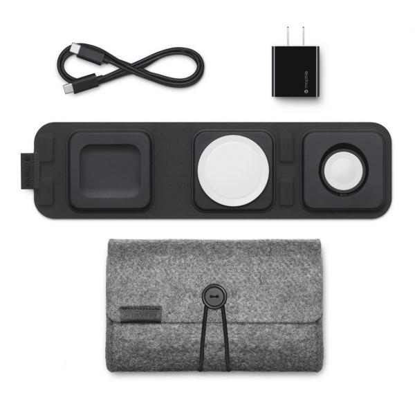 mophie 401311507 Caricabatterie per dispositivi mobili Cuffie, Auricolare, Smartphone, Orologio intelligente Nero USB Carica wireless Ricarica rapida Interno (MOPHIE 3IN1 TRAVEL CHARGER CHAR)