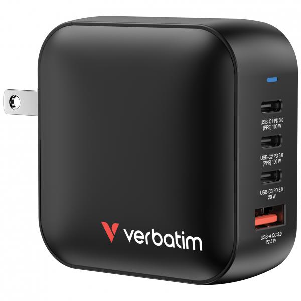 Verbatim Mini GaN Charger 100W Universale Nero AC Ricarica rapida Interno (Mini GaN Charger 100W 4 Port US plug w)