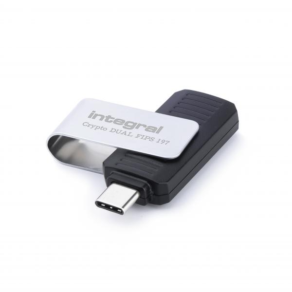 Integral INFD128GCRDLC3-197 unità flash USB 128 GB USB tipo-C 3.2 Gen 1 [3.1 Gen 1] Nero, Argento (128GB HARDWARE ENCRYPTED USB-C 3.2 GEN1 DRIVE [USB3.1 USB3.0] SECURE DUAL PASSWORD ADMINUSER 256BIT AES CRYPTO-C FIPS 197 INTEGRAL)