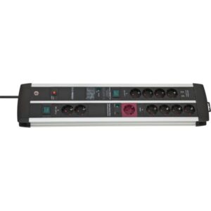 Premium-Prosso ect-Line Steckdosenleiste 11-fach Duosilver/black, 3 Meter, 120.000A Überspannungsschutz, 1 Main- und 4 Follow-Steckdosen, 2x USB