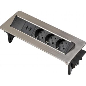 Indesk-Power versenkbare Steckdosenleiste 3-fachsilver/ black , 2 Meter, 2x USB
