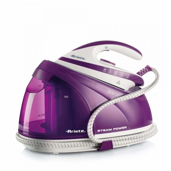 Ariete 6423 steam power ferro da stiro con caldaia 2.200 w 1.8 lt 6 bar colpo vapore 480 gr/min piastra in ceramica viola bianco