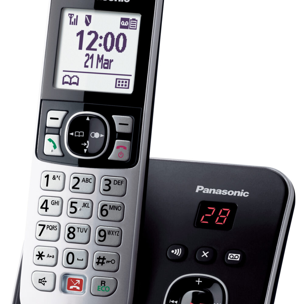 Panasonic kx-tg6861jtb cordless dect display 1.8`` blocco chiamate id vivavoce segreteria nero